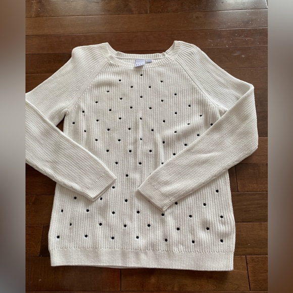 ELLE Knit White Sweater Size Medium PolkaDot - Picture 2 of 13